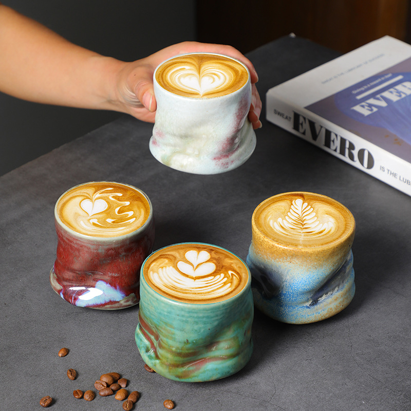 Handmade Ceramic Mug - Stoneware Espresso Cups Vintage Hand-pinched Pleated